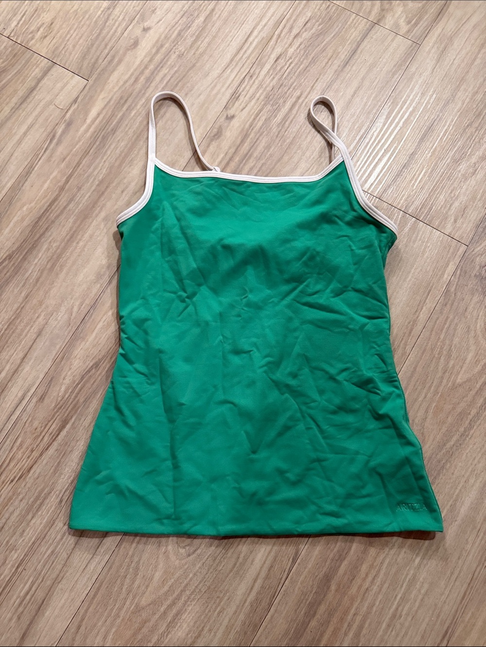 Aritzia Green Spaghetti Strap Camisole with Cream Trim (size M, never worn)